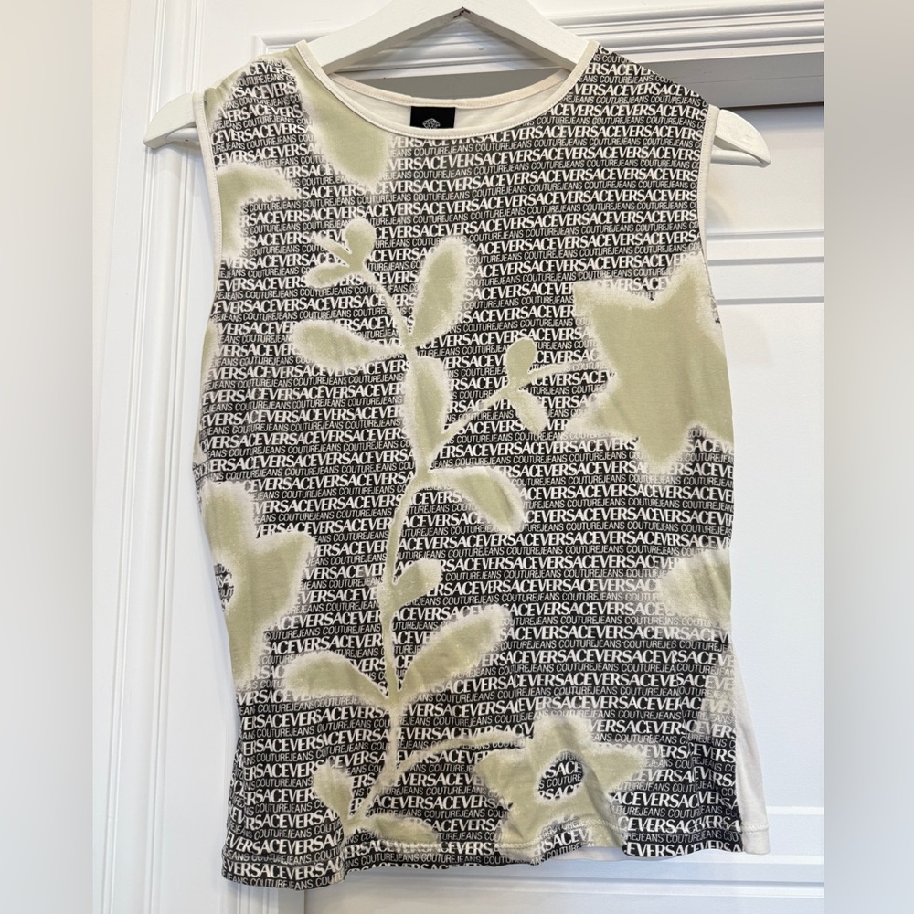 VINTAGE VERSACE JEANS PRINTED SLEEVELESS TOP 90s Y2K SMALL - Picture 1 of 5
